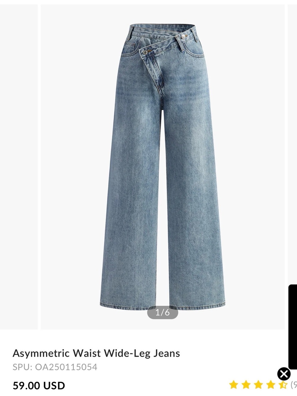 COMMENSE Light Blue Asymmetric Waist Wide-Leg Jeans